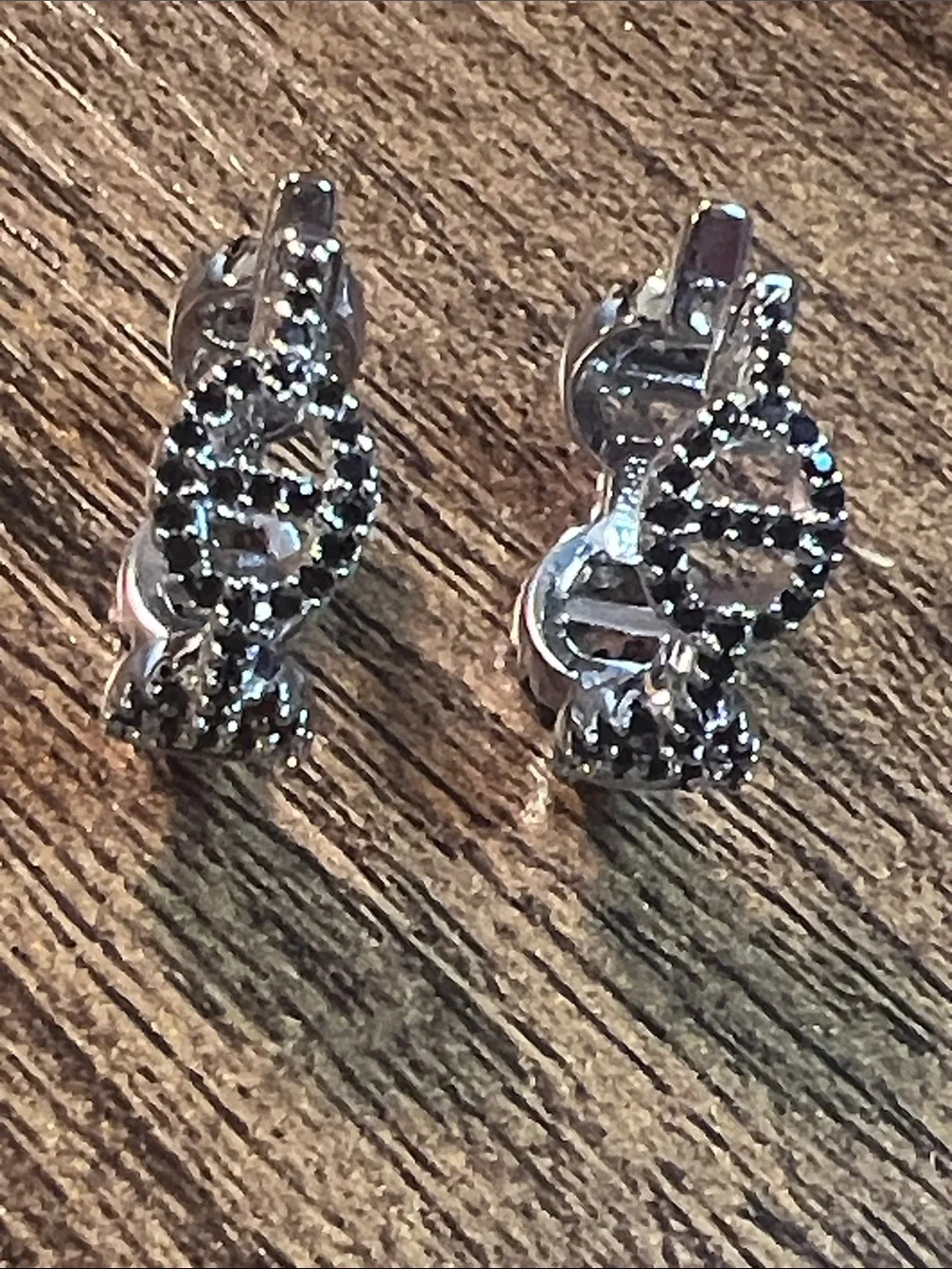 Silver Black Pave’ Hoop Huggie Earrings - Elegant Women Jewelry